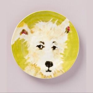 ANTHROPOLOGIE Carole Akins Chipper Dessert Plate White Dog